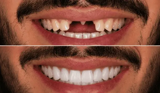 Resultado antes e depois de prótese protocolo realizada na clínica IOEX em Lavras